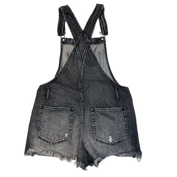 Abercrombie & Fitch Distressed Oversized Denim Short Overalls Washed Black Small - Picture 6 of 14